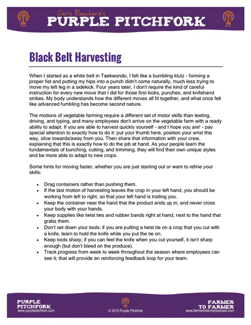 Black Belt Harvesting (Chris Blanchard, Purple Pitchfork)